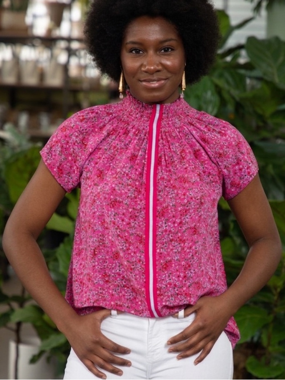 Rungolee Brooklyn Floral Silk Blouse Pink Nottinghill Size Large